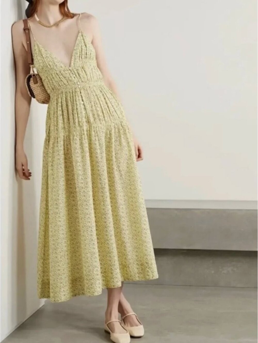 DÔEN Irina Moonrise Floral Pintuck Dress Large NWOT